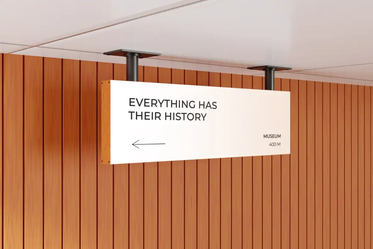 What are the benefits of using indoor ceiling signs in a business